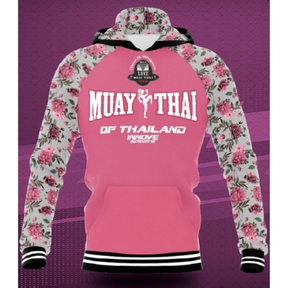 Blusa Moleton Muay Thai Rosa com Flores